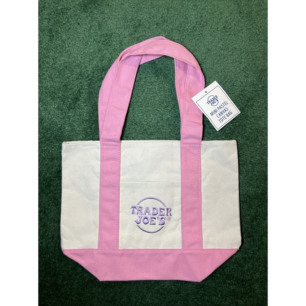 Trader Joe's Mini Canvas Tote‎ (Pastel) Pink/lavender